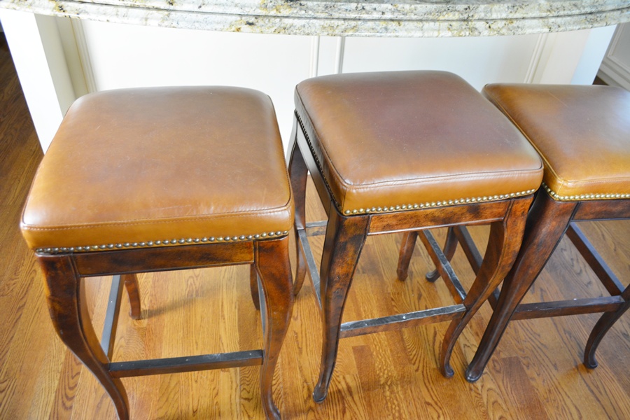 Four Frontgate Leather Bar Stools