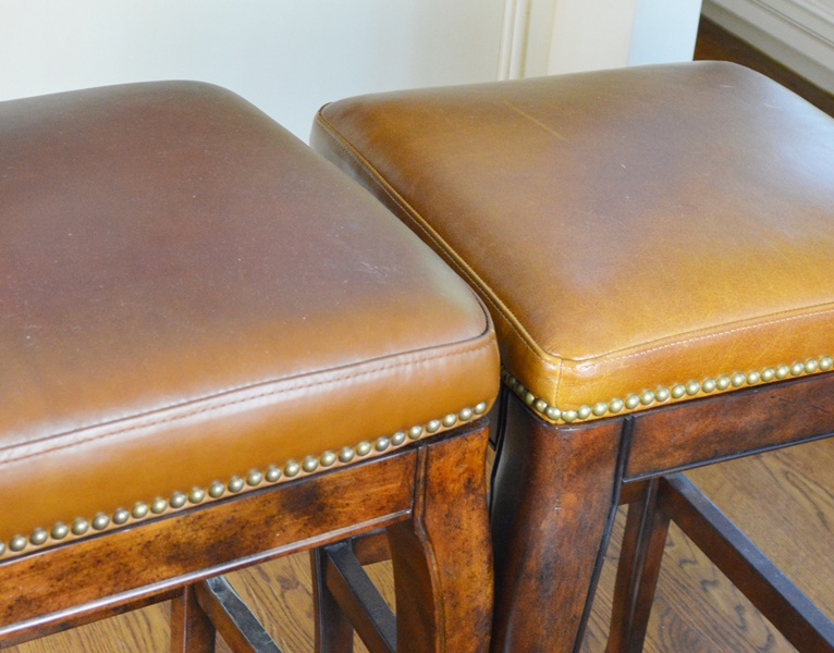 Four Frontgate Leather Bar Stools