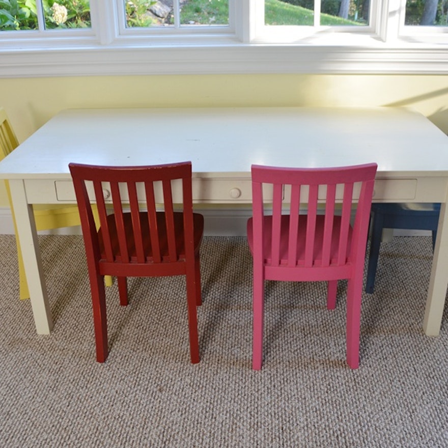 Pottery Barn Kids White Craft Table and Four "Carolina" Chairs