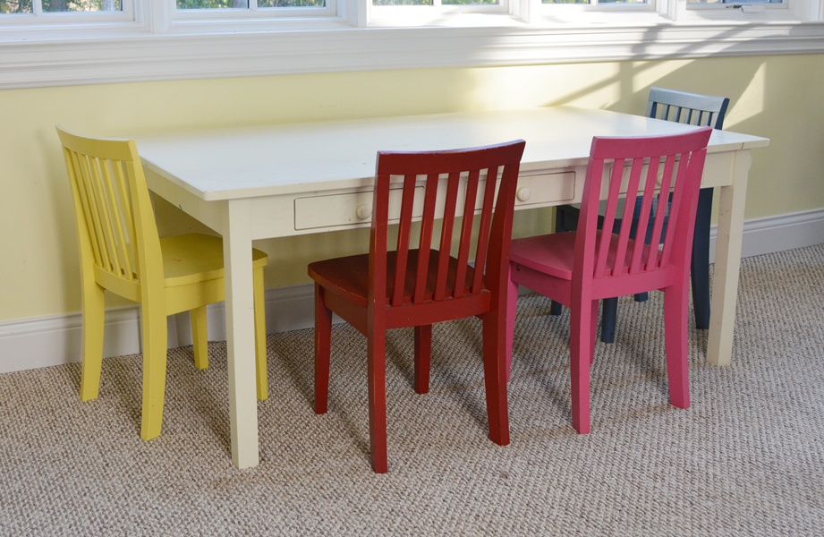 Pottery Barn Kids White Craft Table and Four "Carolina" Chairs