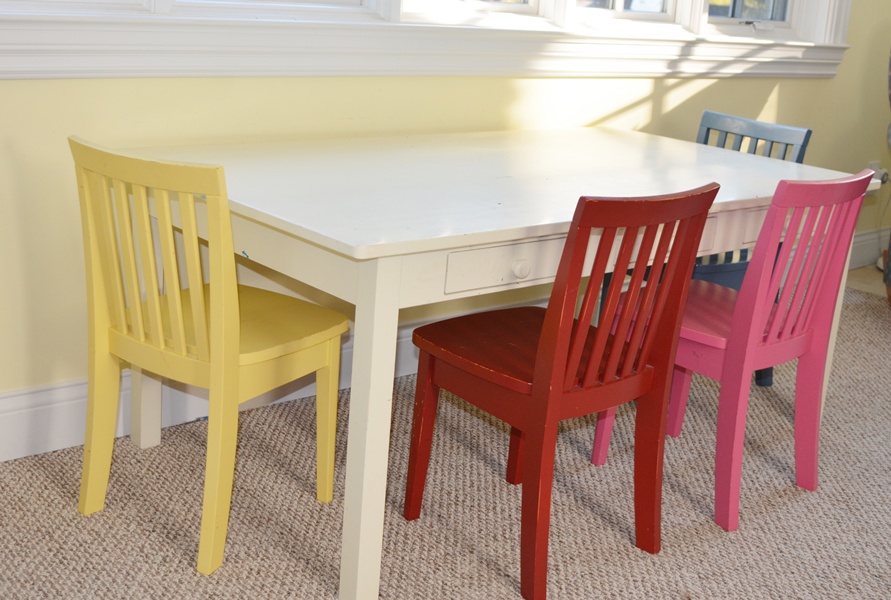 Pottery Barn Kids White Craft Table and Four "Carolina" Chairs