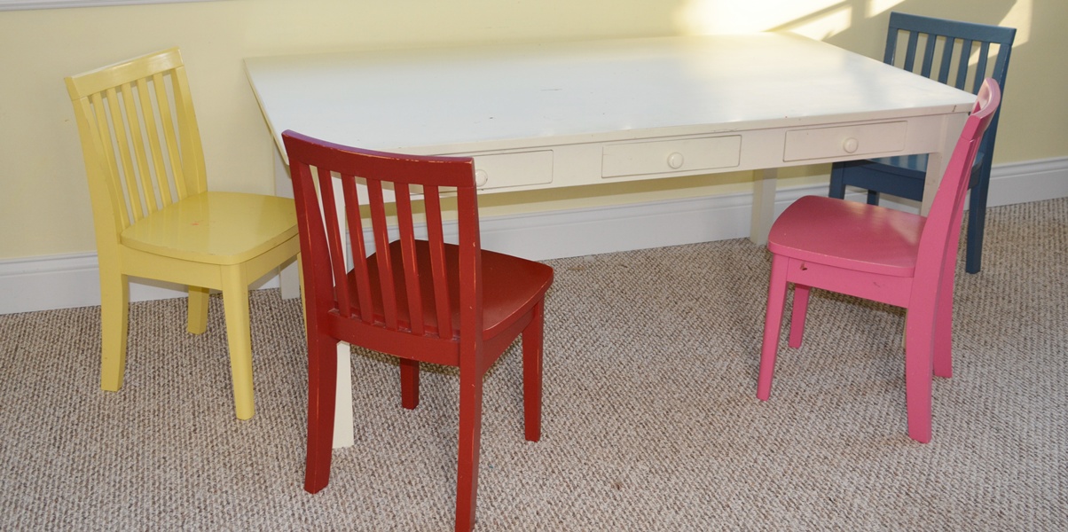 Pottery Barn Kids White Craft Table and Four "Carolina" Chairs