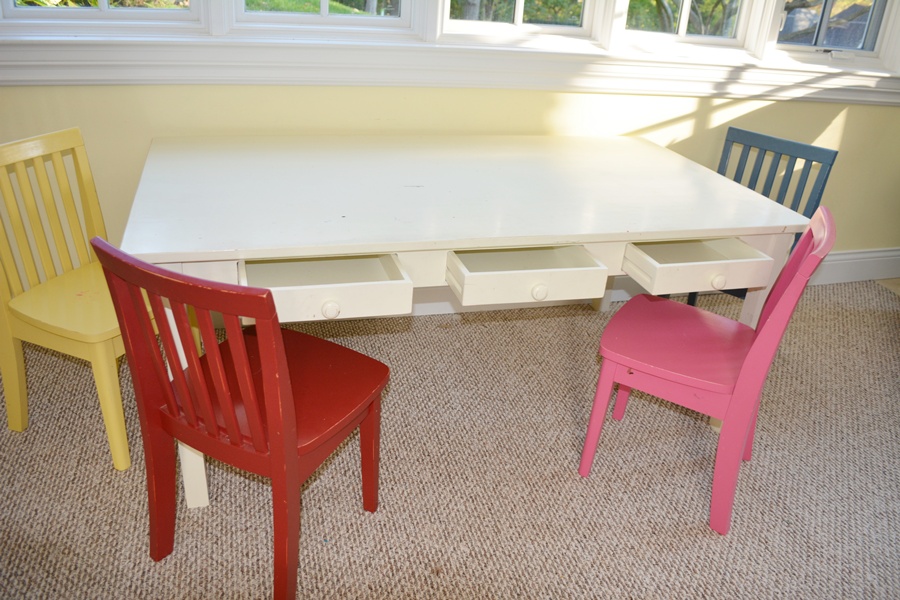 Pottery Barn Kids White Craft Table and Four "Carolina" Chairs