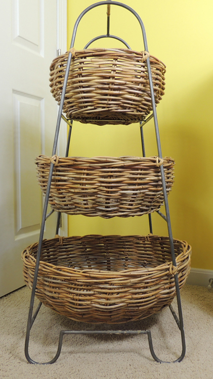 Arhaus Large Three Tier Wicker and Iron Basket System