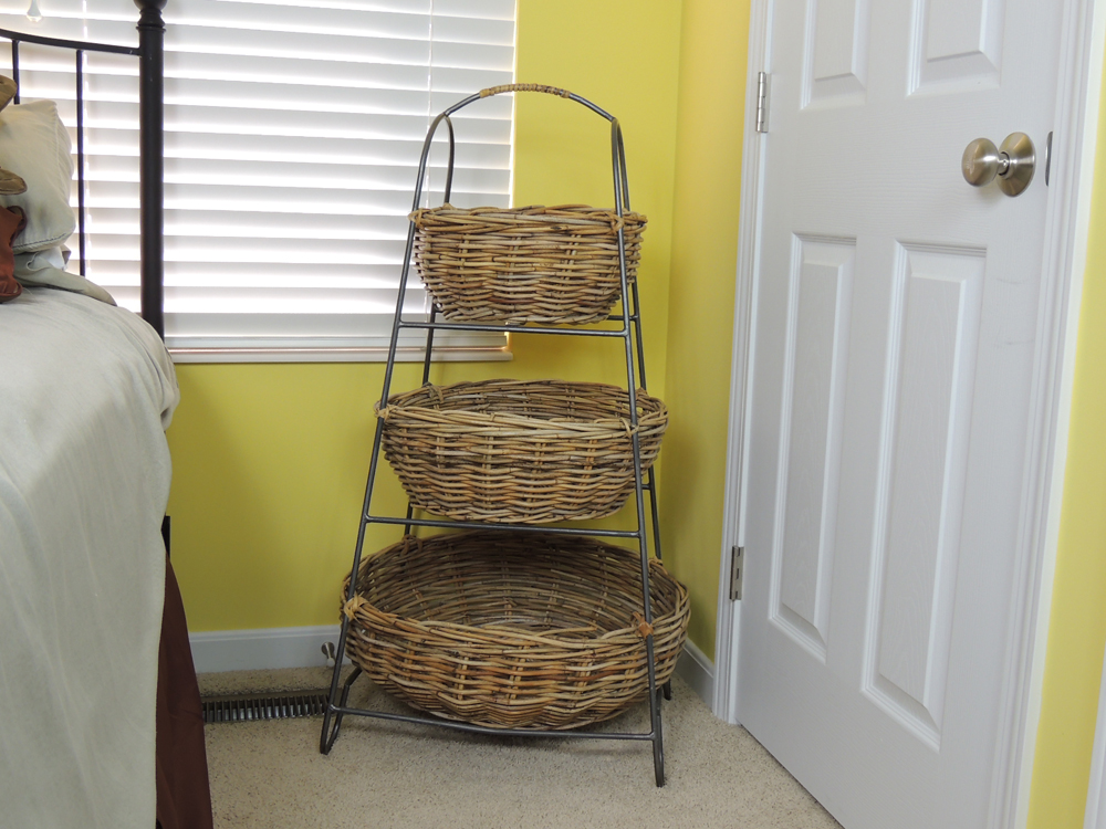 Arhaus Large Three Tier Wicker and Iron Basket System