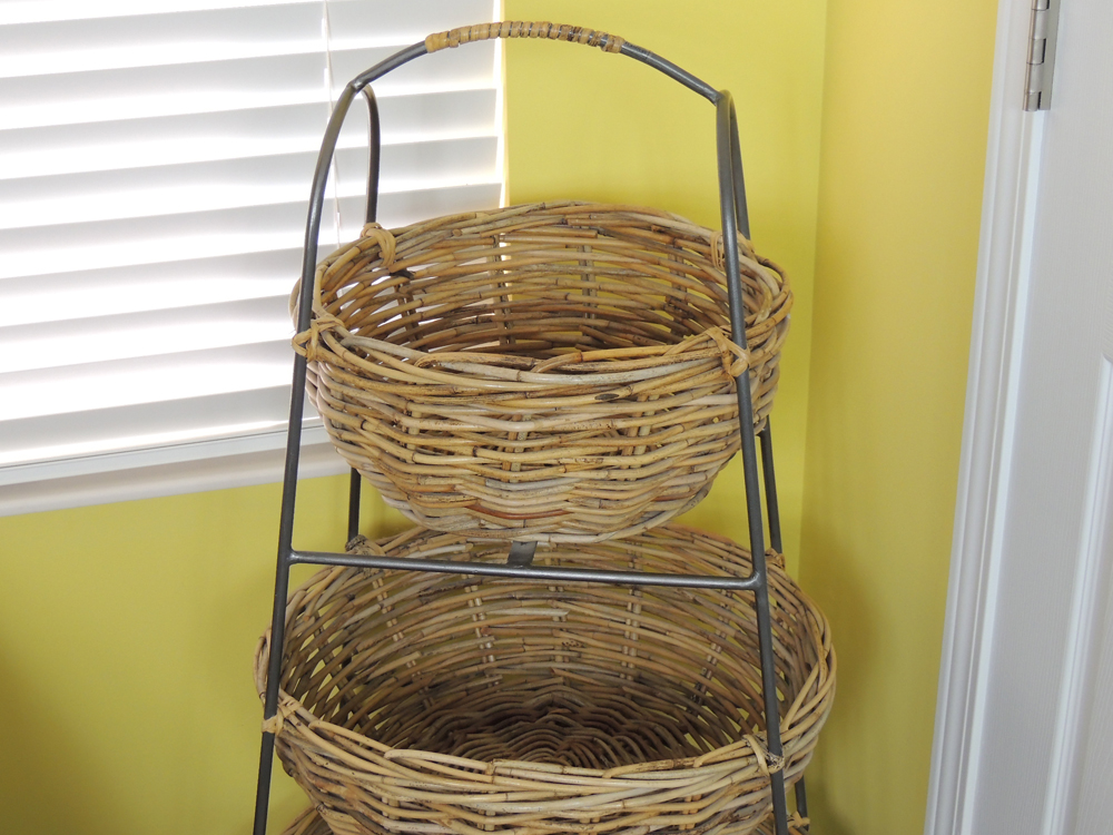 Arhaus Large Three Tier Wicker and Iron Basket System