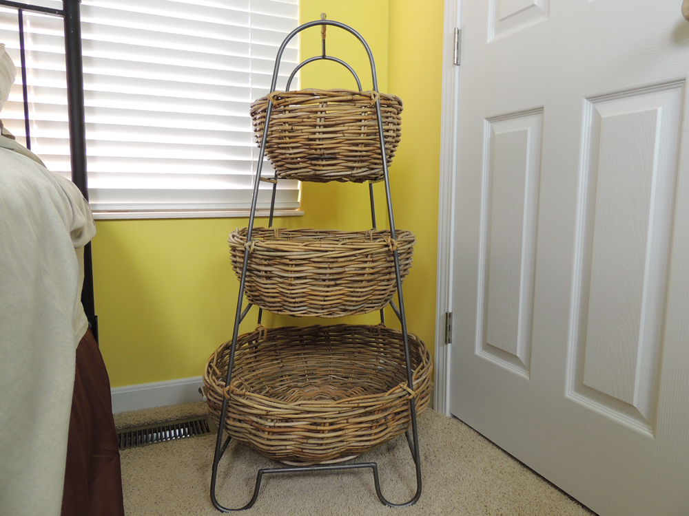 Arhaus Large Three Tier Wicker and Iron Basket System