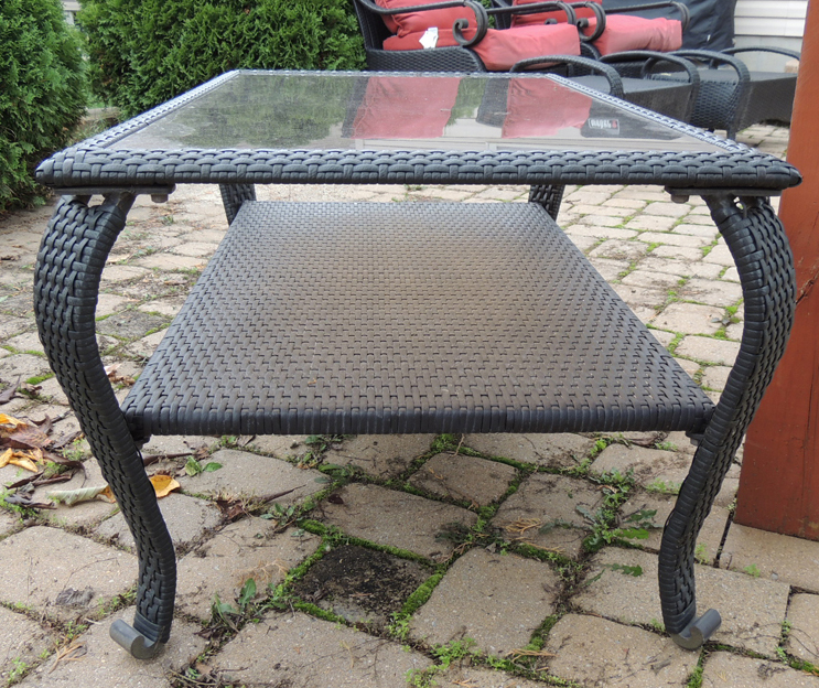 Black Woven Vinyl Patio Love Seat and Coffee Table