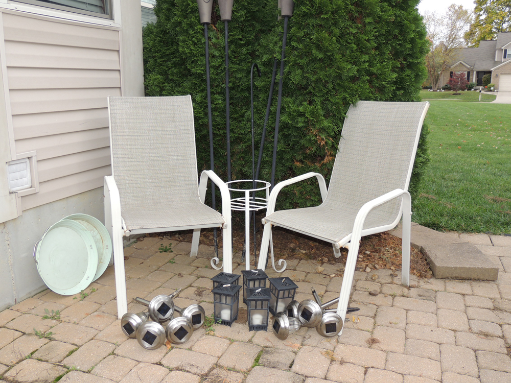 Two Matching Patio Chairs, Outdoor lighting and More