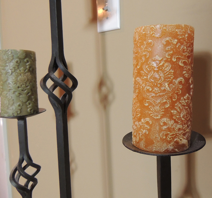 Trio Of Tall Wrought Iron Candle Holders w/ Lynn Hays Print