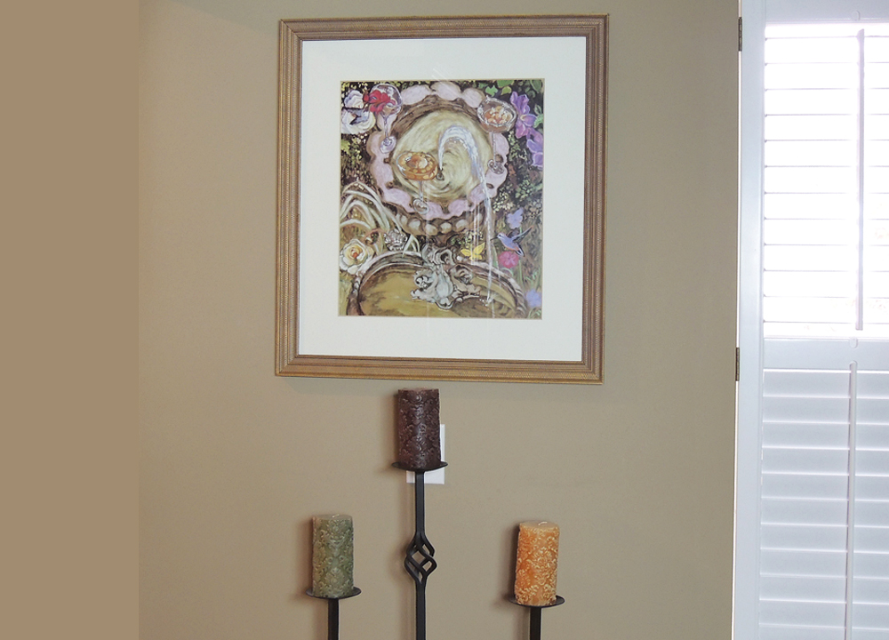 Trio Of Tall Wrought Iron Candle Holders w/ Lynn Hays Print