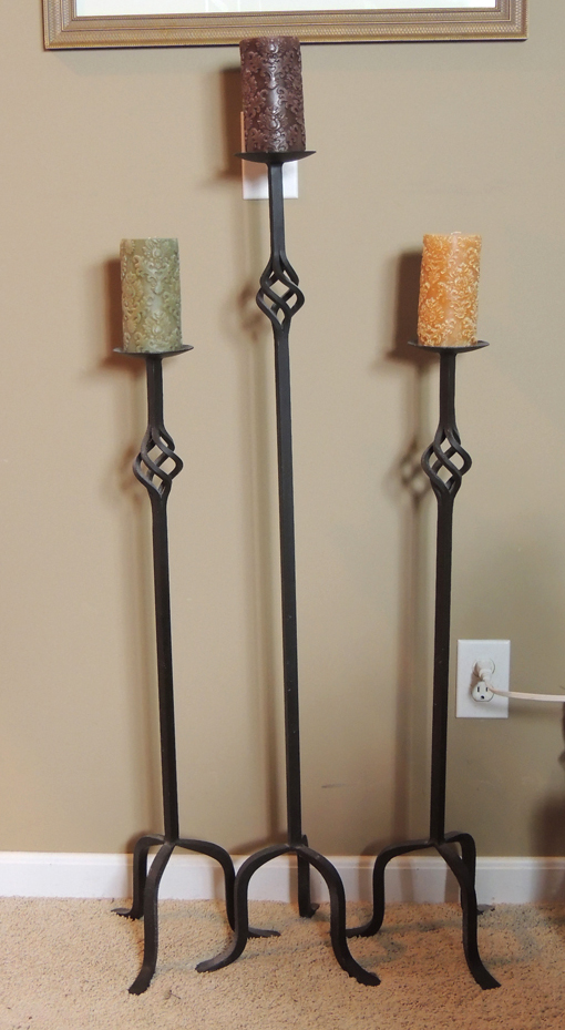 Trio Of Tall Wrought Iron Candle Holders w/ Lynn Hays Print
