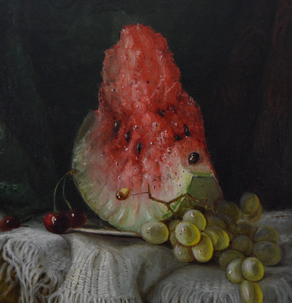 1875 J. Miesse Oil on Canvas Watermelon Still Life