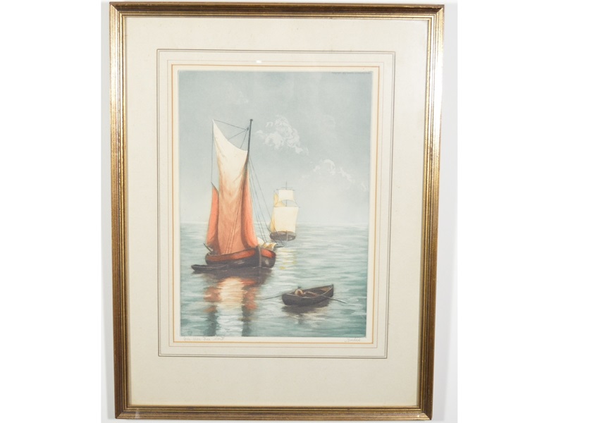 French Artist Jules Signed Hand Colored Original Etching