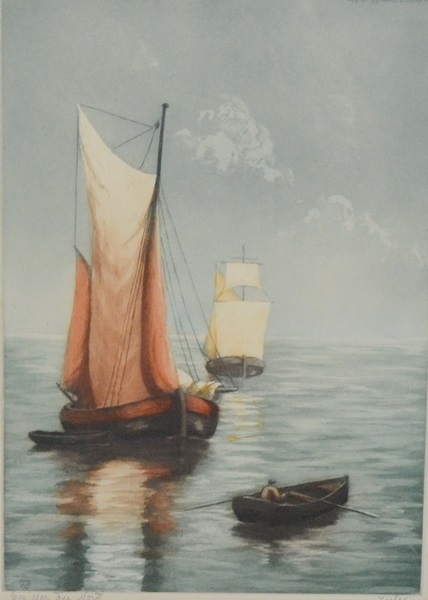 French Artist Jules Signed Hand Colored Original Etching