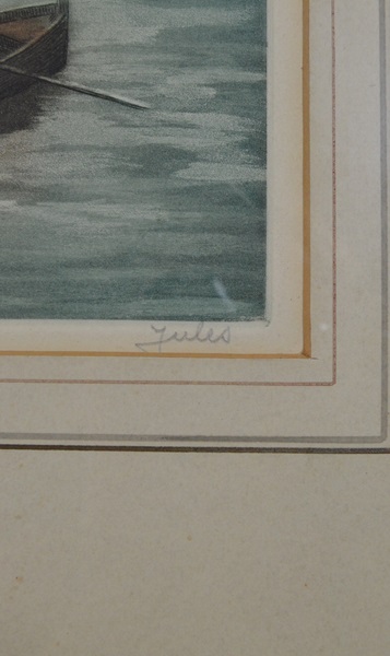 French Artist Jules Signed Hand Colored Original Etching
