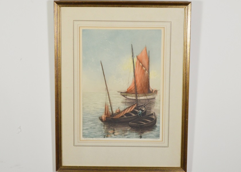 French Artist Jules Signed Hand Colored Original Etching