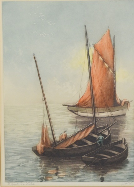 French Artist Jules Signed Hand Colored Original Etching