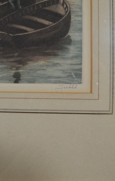 French Artist Jules Signed Hand Colored Original Etching