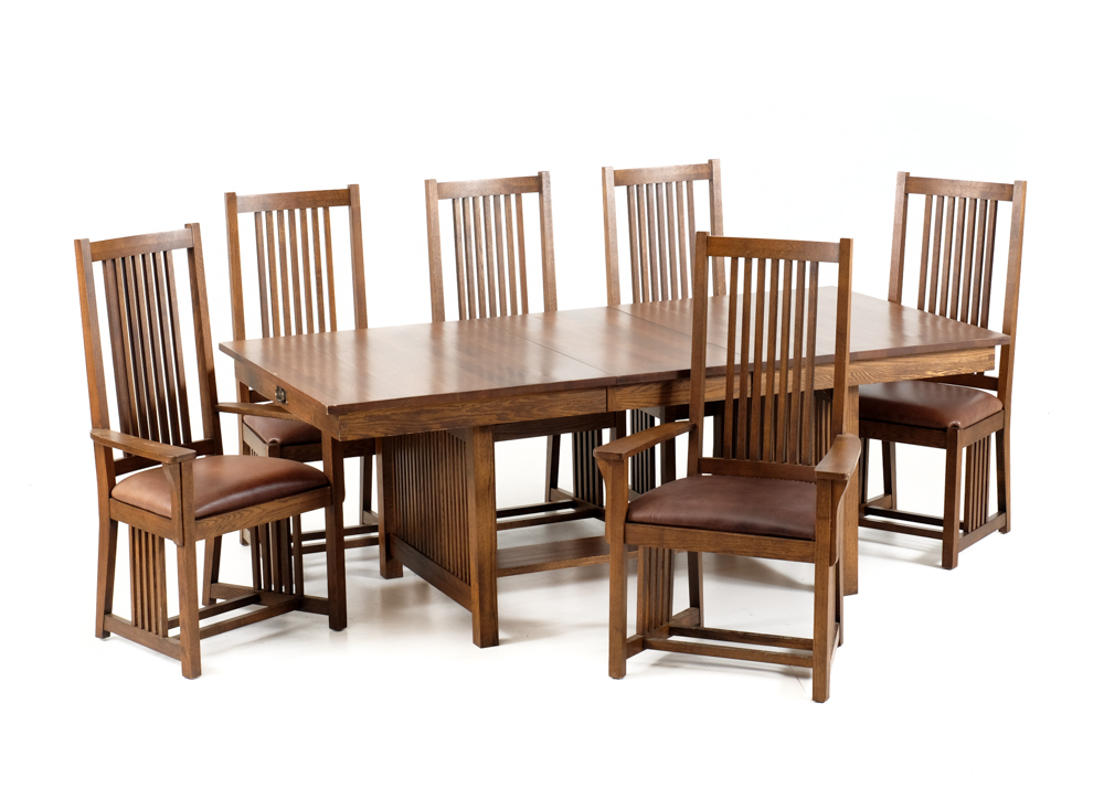 Frank Lloyd Wright - Prairie Style Oak Table and Six Chairs