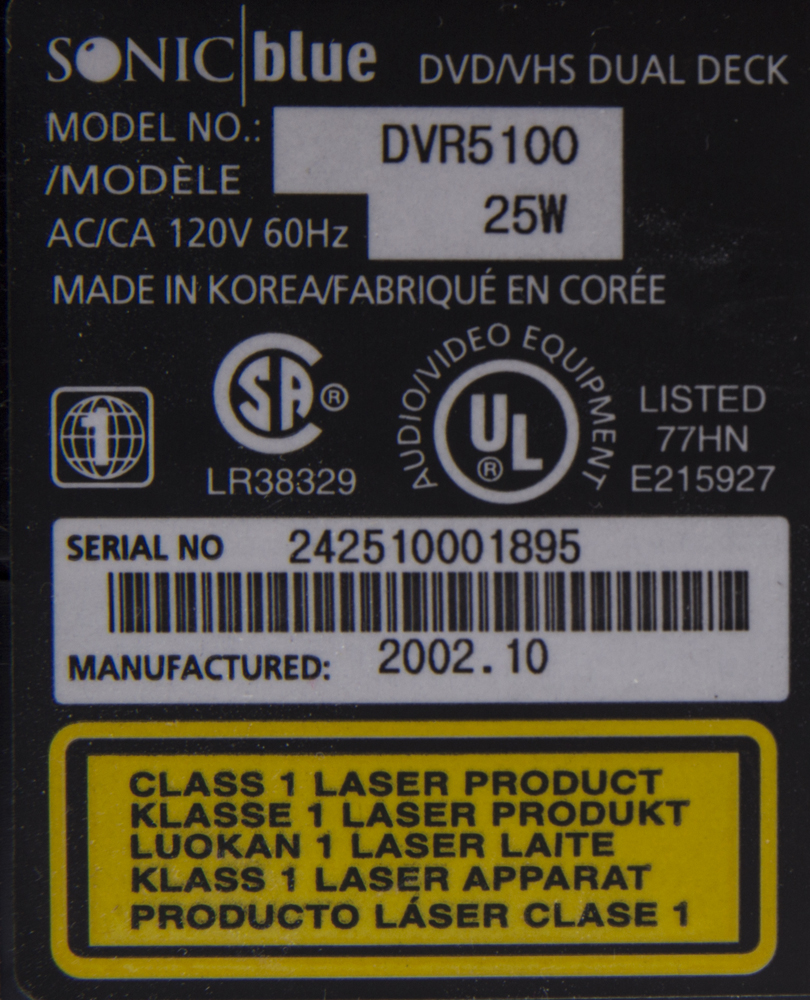 Sonic-Blue Go Video DVR 5100 DVD/VCR Combo Player