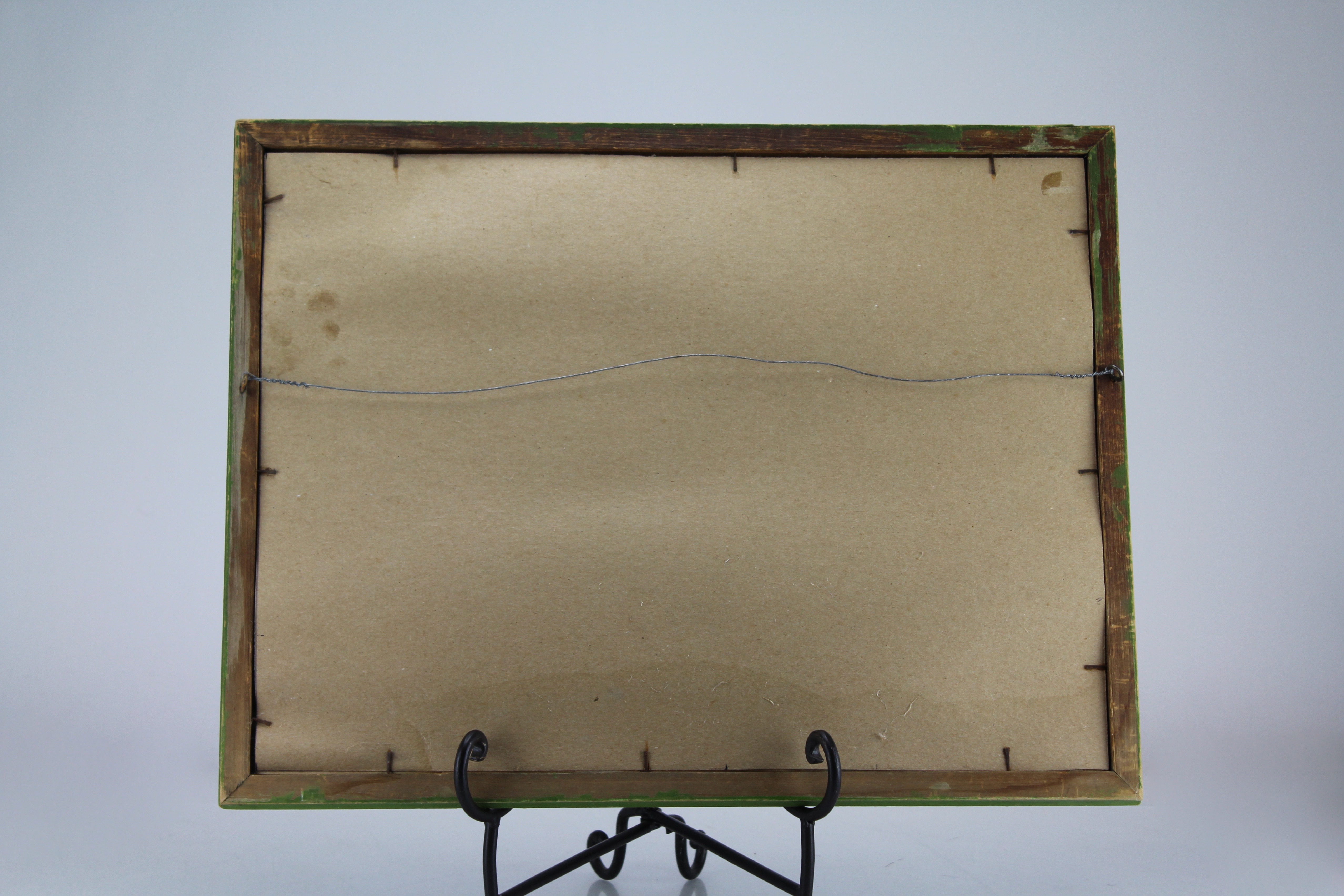 Vintage Framed Fruit Bowl Painting Under Glass with Wire Hanger