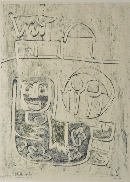 Corvalom Monochrome Stone Lithograph- Triste (Sad)