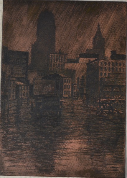 E.T. Hurley Etching Plate-Carew Tower Skyline
