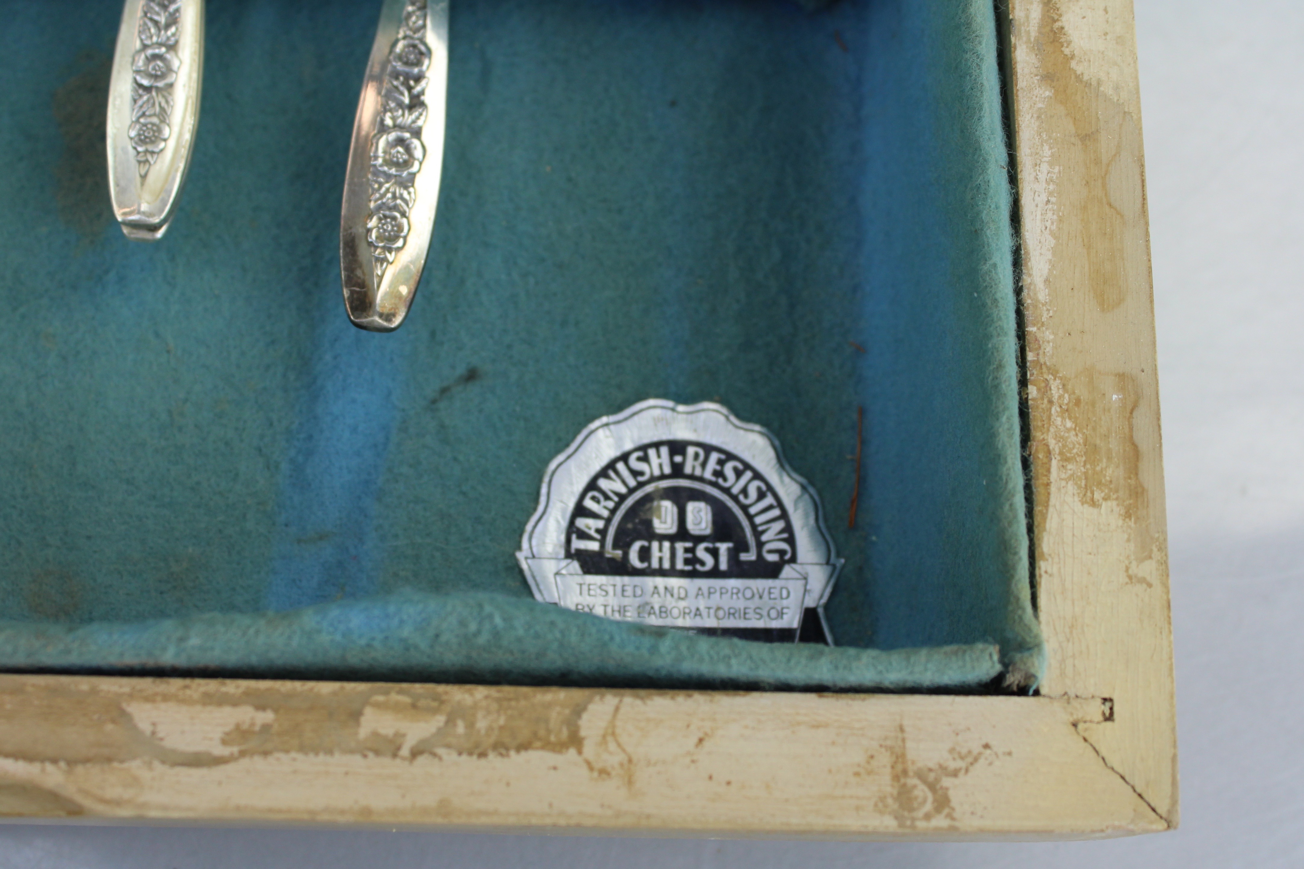 A W.M. Rogers and Son Silverplate Flatware Set in Pine Wooden Box