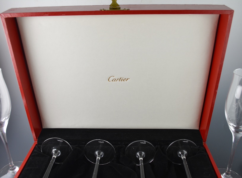 Eight Cartier Crystal Tulip-Flared Champagne Flutes