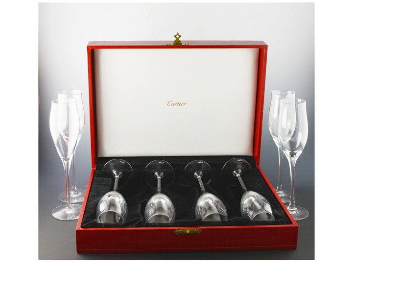 Eight Cartier Crystal Tulip-Flared Champagne Flutes