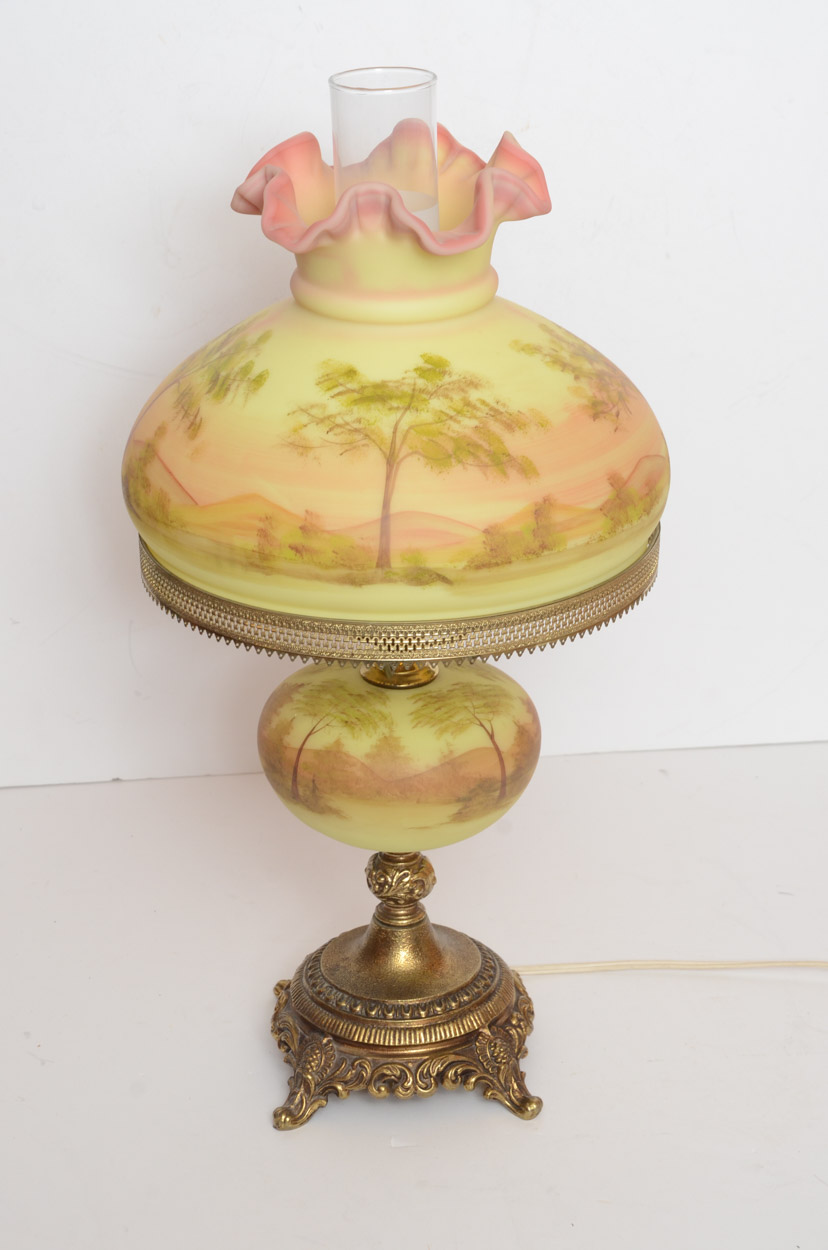 Vintage Hand-Painted Fenton Glass Student Lamp