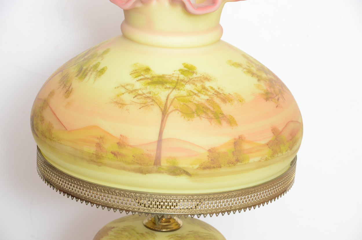 Vintage Hand-Painted Fenton Glass Student Lamp