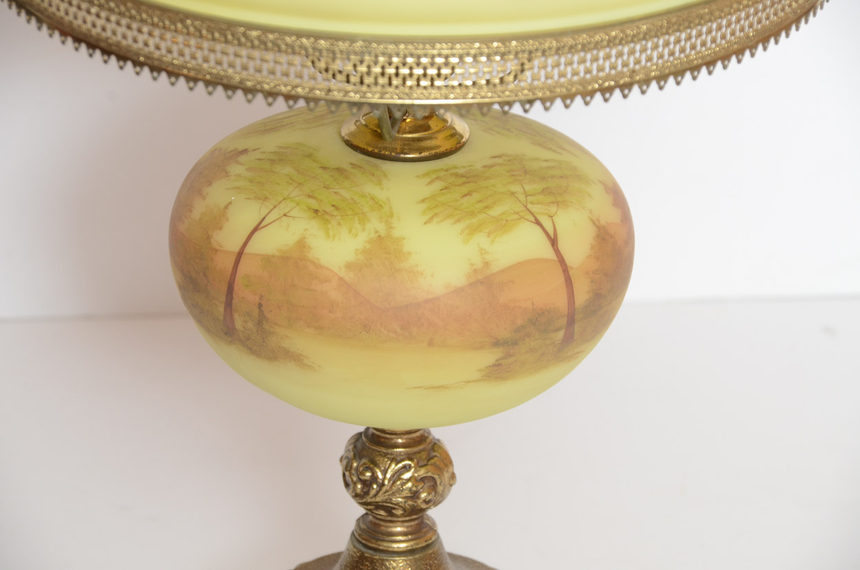 Vintage Hand-Painted Fenton Glass Student Lamp