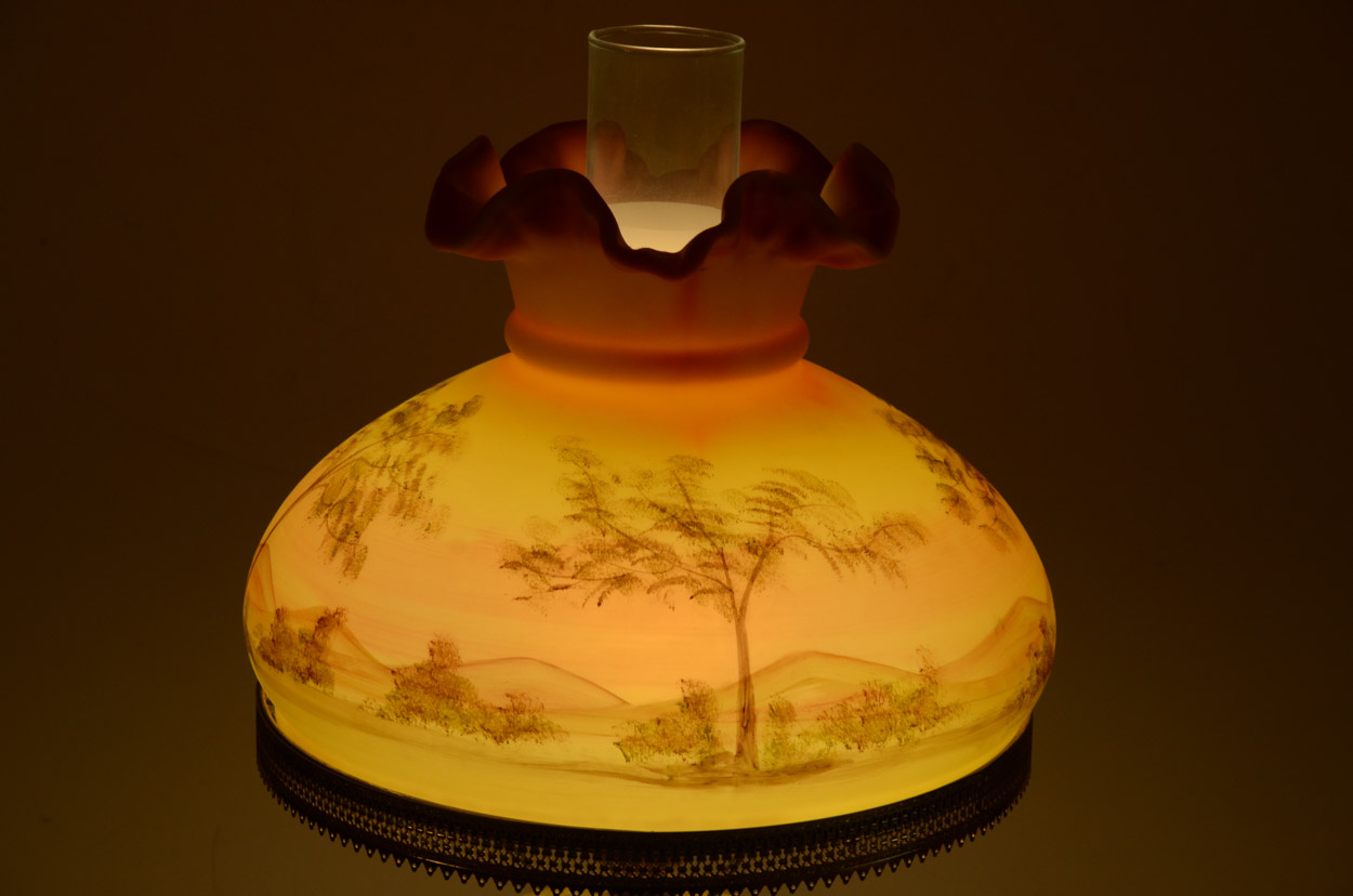 Vintage Hand-Painted Fenton Glass Student Lamp