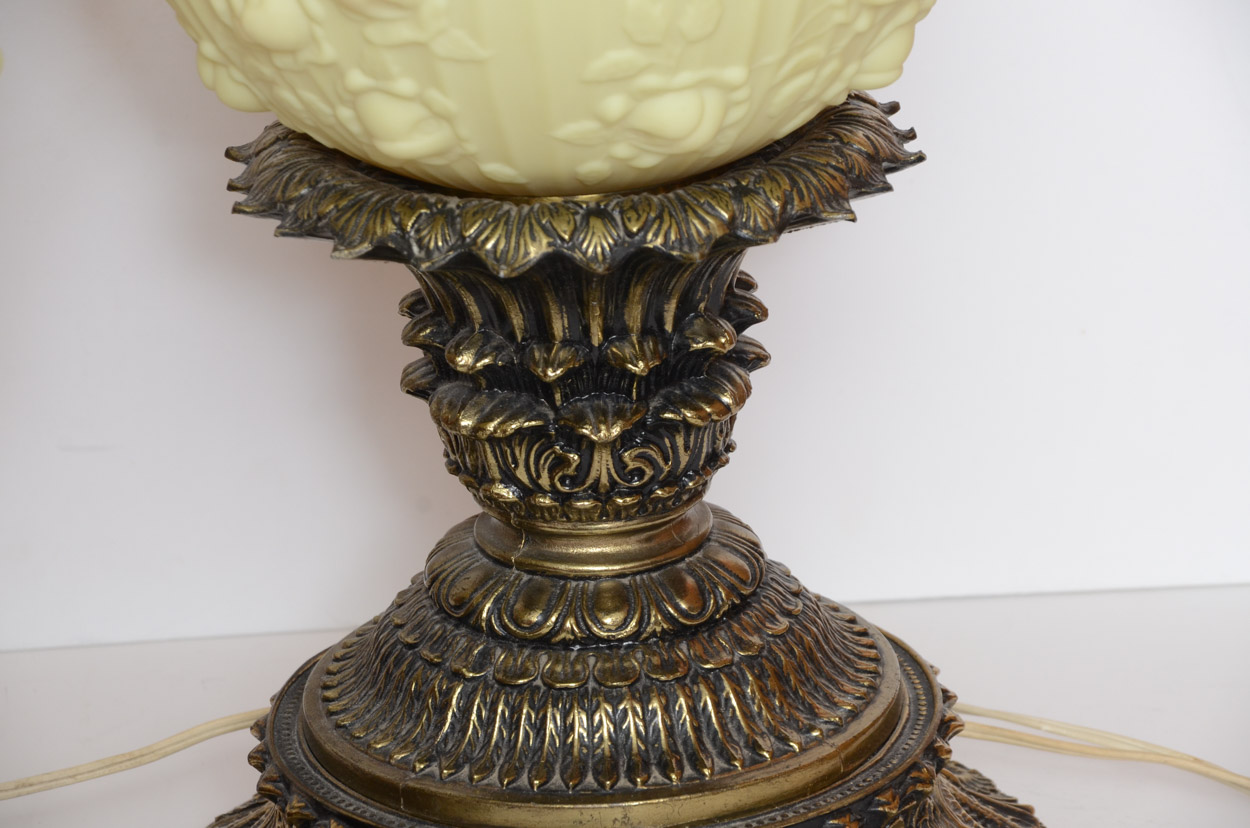 Pair of Vintage Fenton Gone with the Wind Burmese Glass Lamps