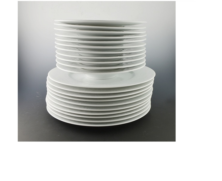 Apilco "Apicius" Porcelain Service Plates and Wide Rim Soup Bowls