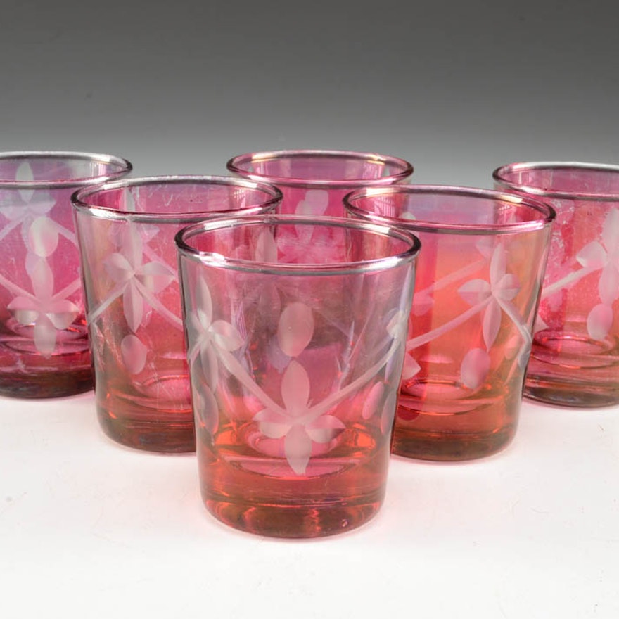 Set of Six Cranberry Flashed Shot Glasses
