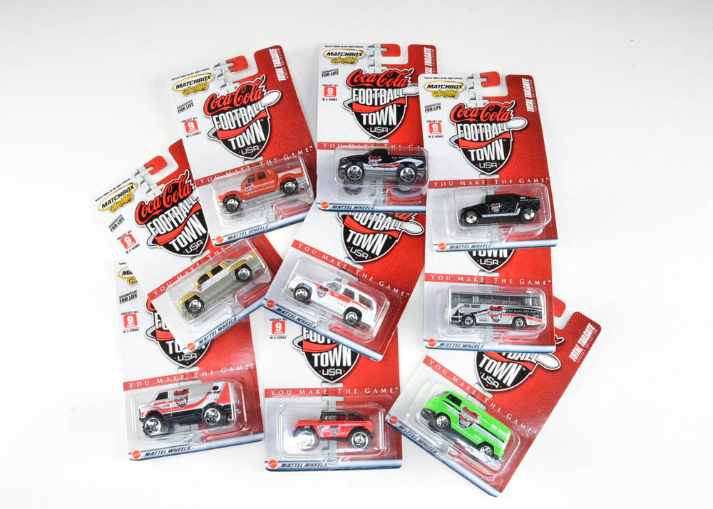 Complete Nine Car Set Matchbox Coca-Cola Football Town USA Cars