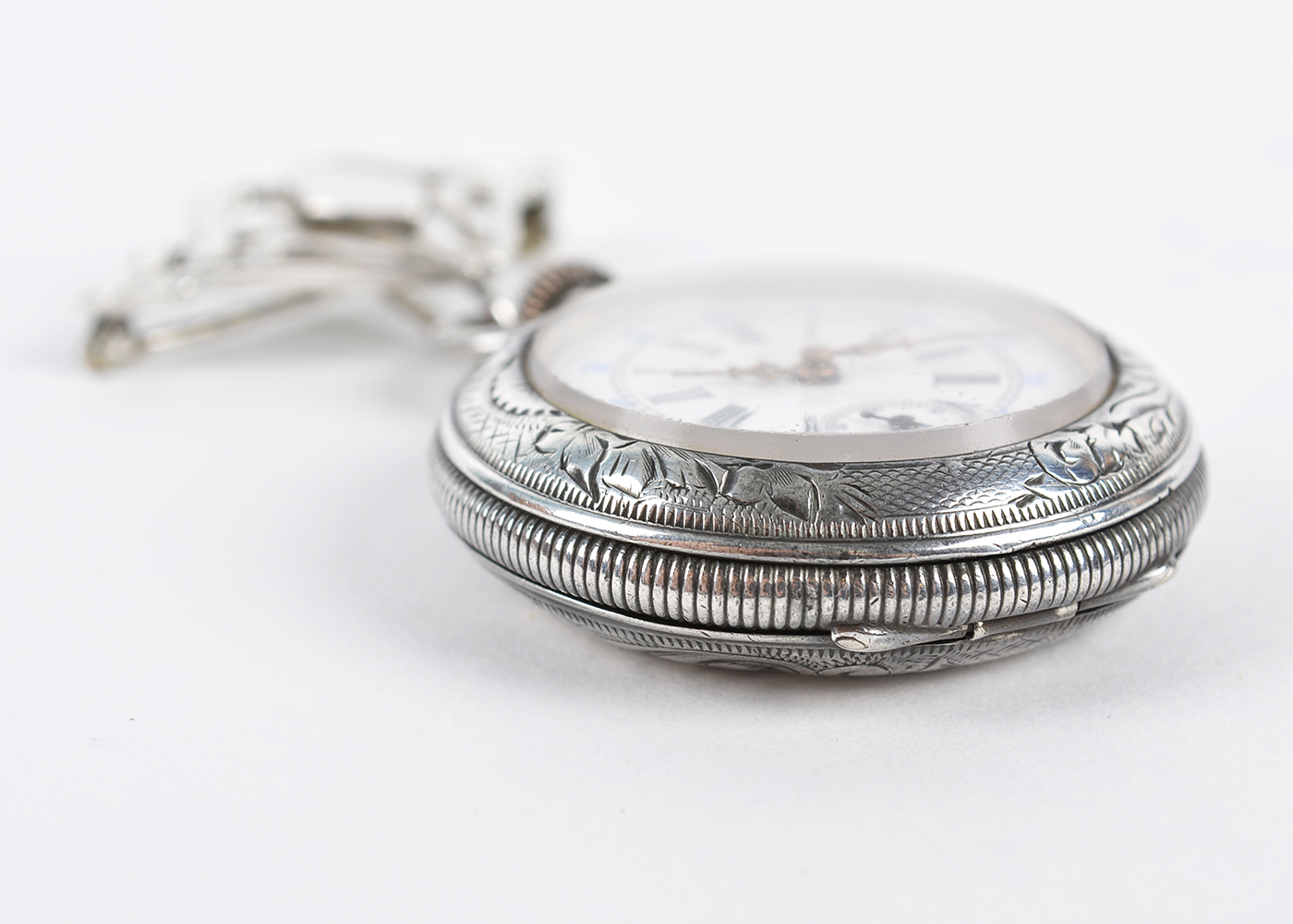 Ladies Sterling Silver Lady Racine Pocket Watch and Hook Pin