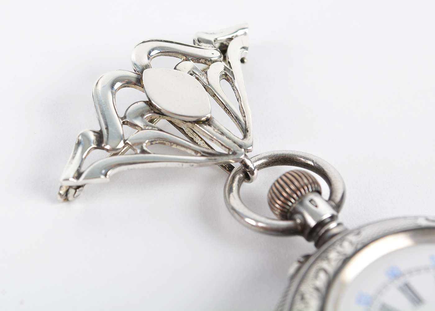 Ladies Sterling Silver Lady Racine Pocket Watch and Hook Pin
