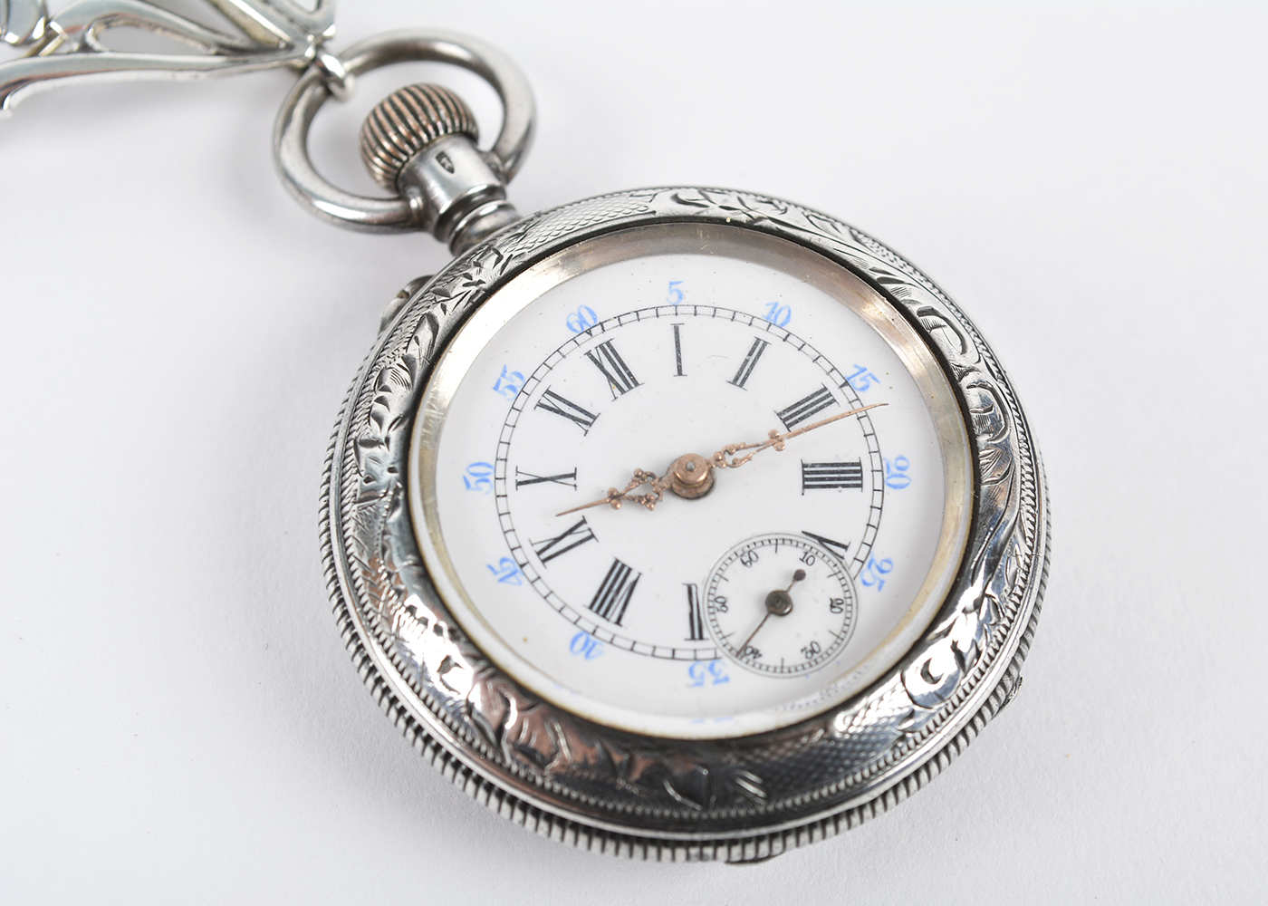 Ladies Sterling Silver Lady Racine Pocket Watch and Hook Pin