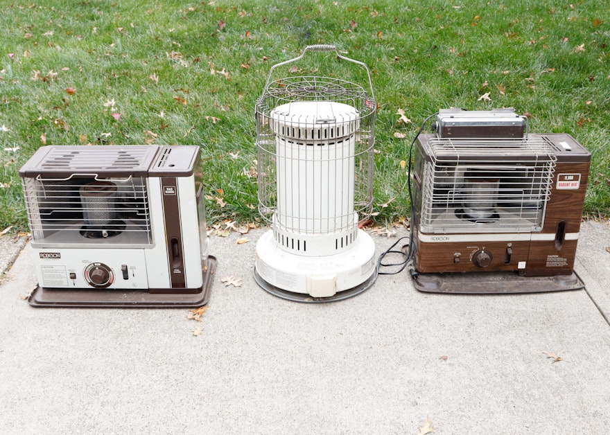 Triad of Vintage Kerosene Heaters By Robeson and Dyna-Glo