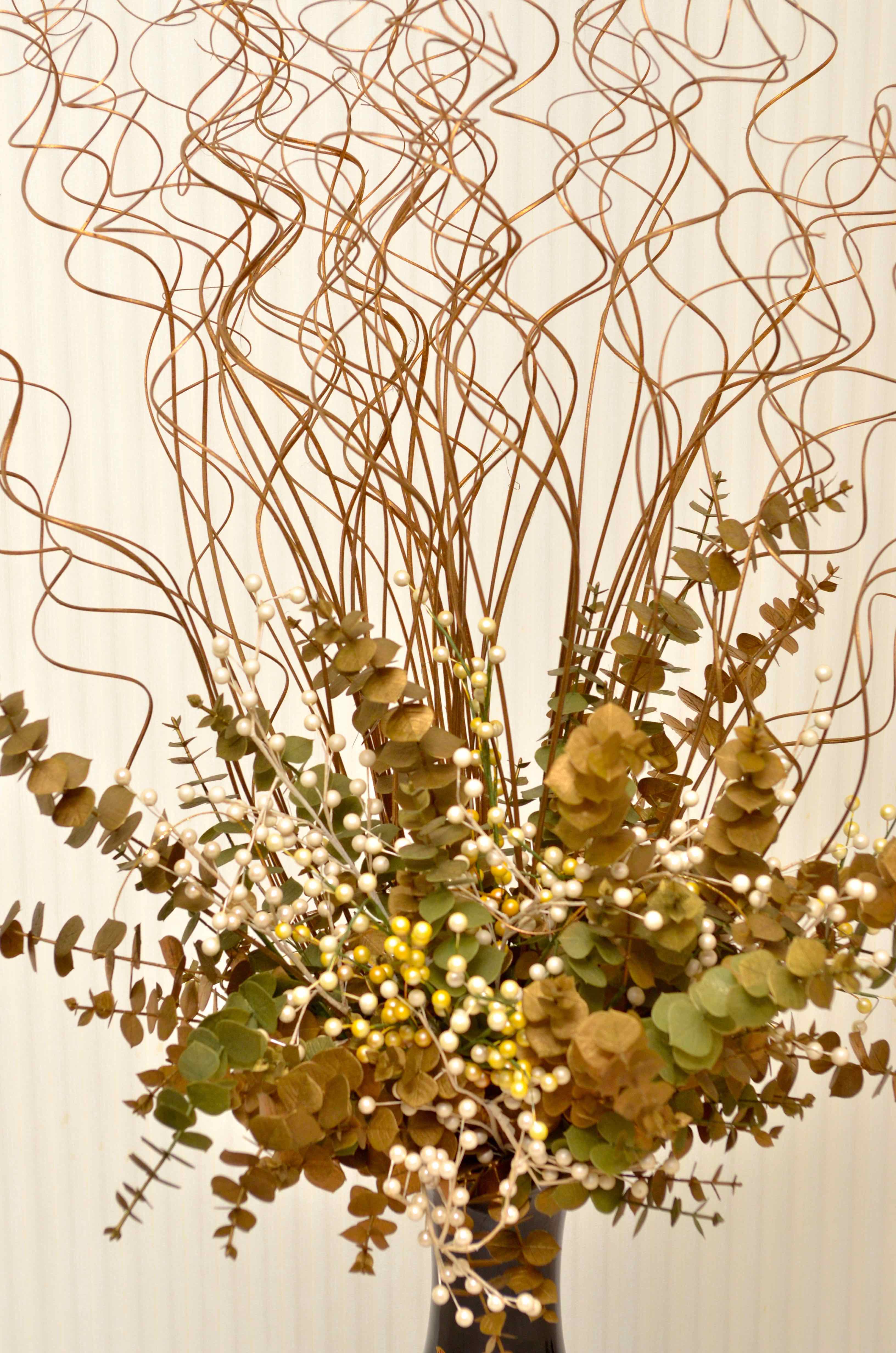 Black Chinese Vase with Faux Floral Arrangement