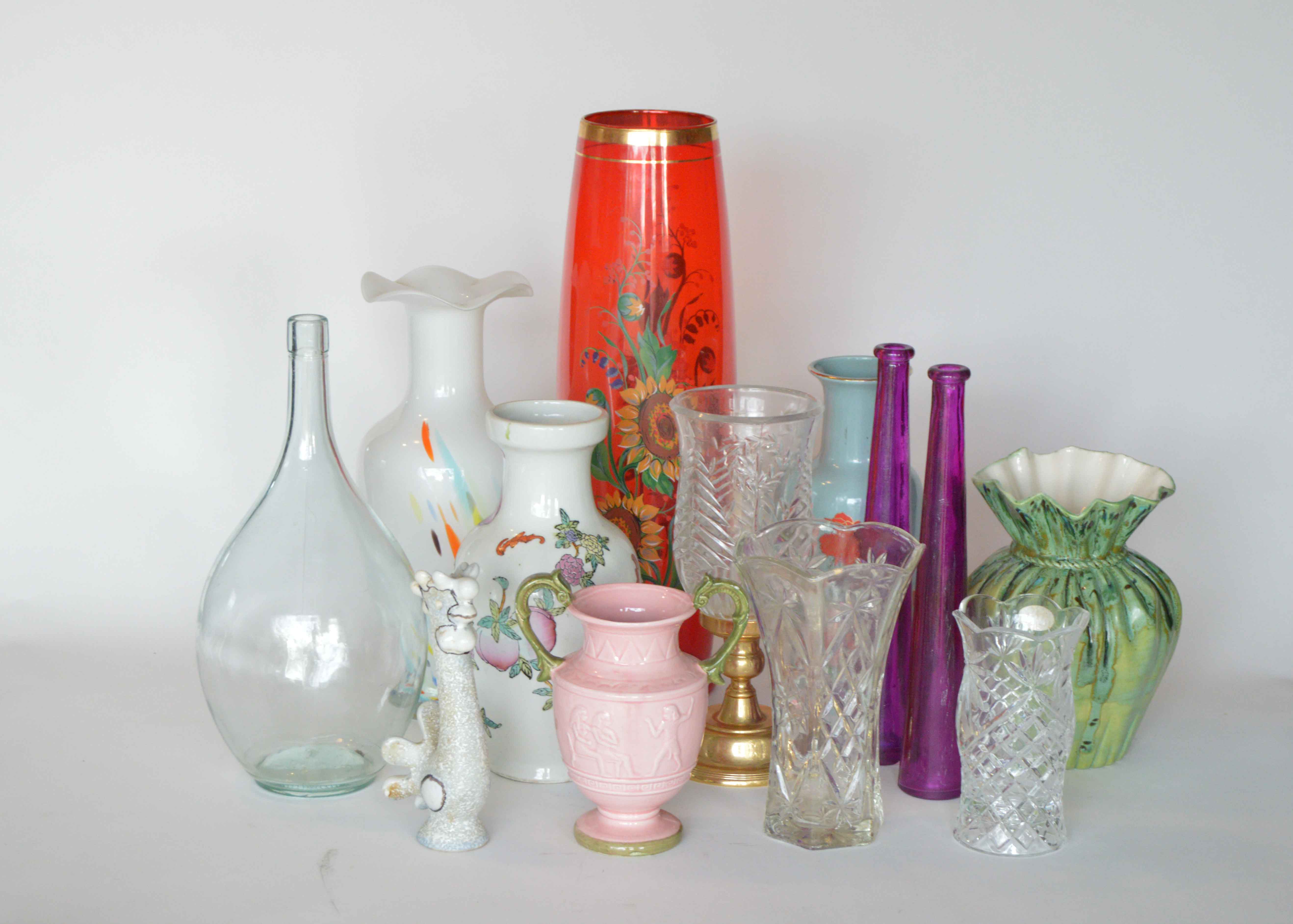 Assorted Pressed Glass, Cut Glass and Ceramic Vases