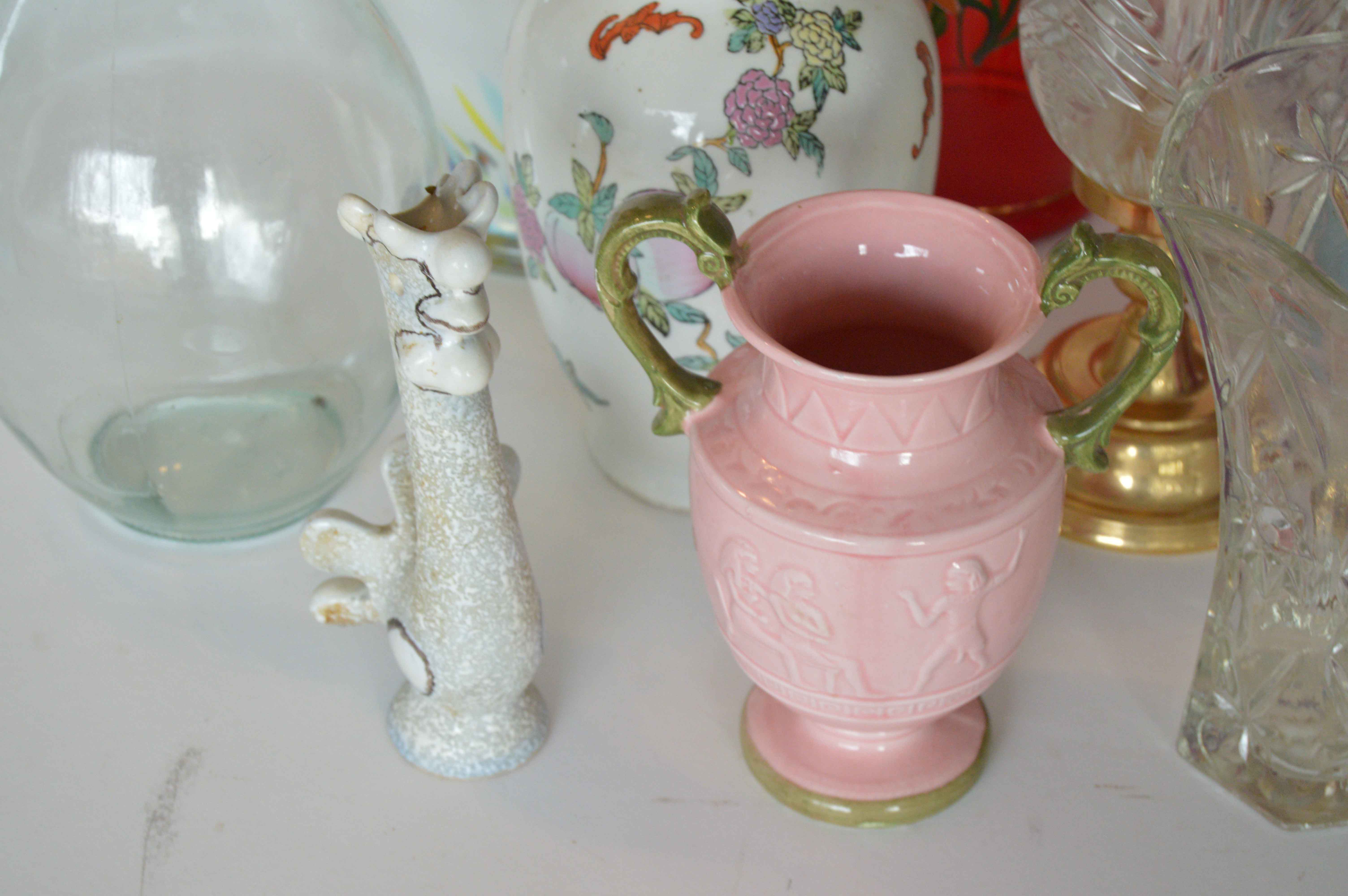 Assorted Pressed Glass, Cut Glass and Ceramic Vases