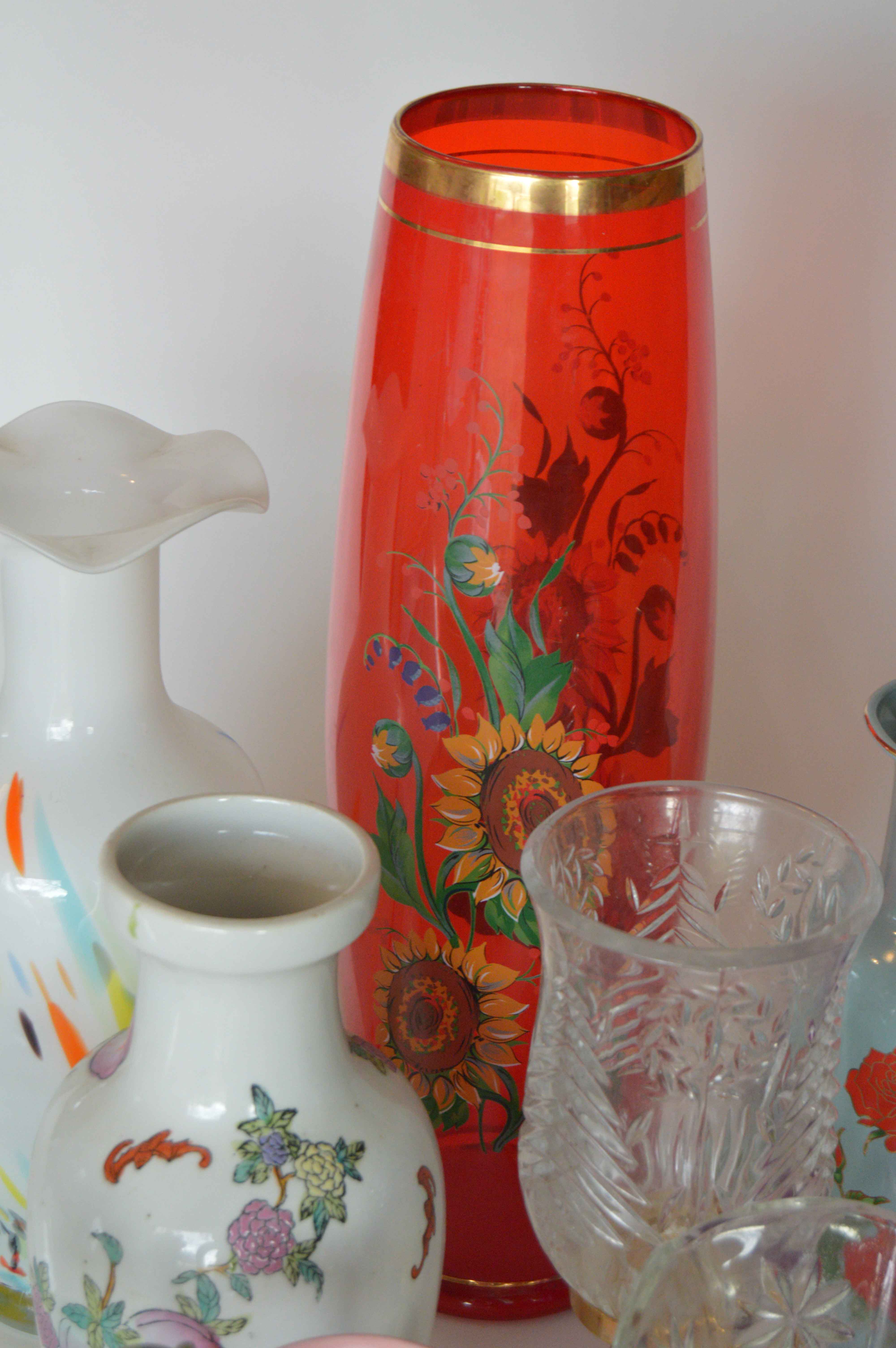 Assorted Pressed Glass, Cut Glass and Ceramic Vases