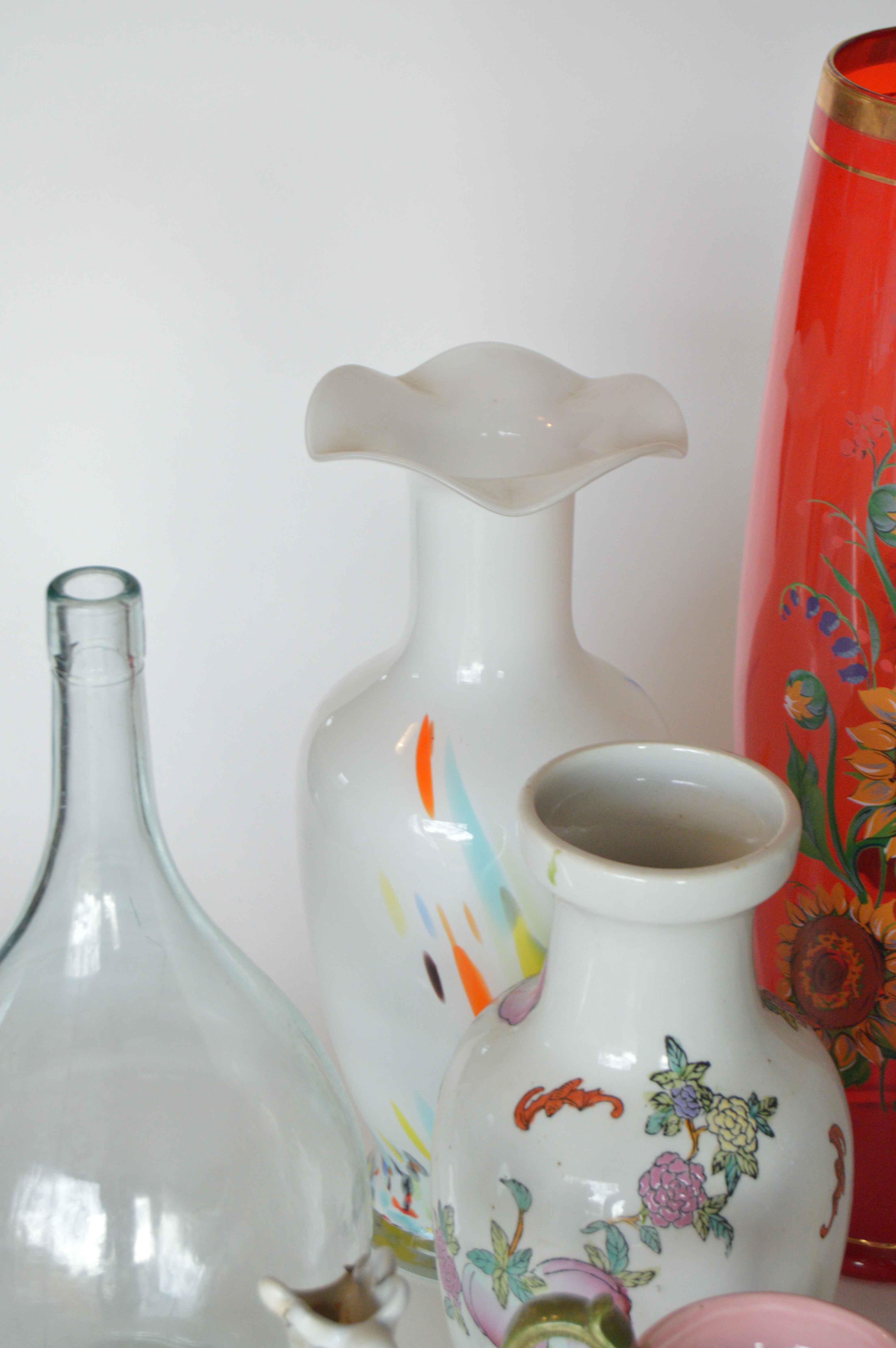Assorted Pressed Glass, Cut Glass and Ceramic Vases
