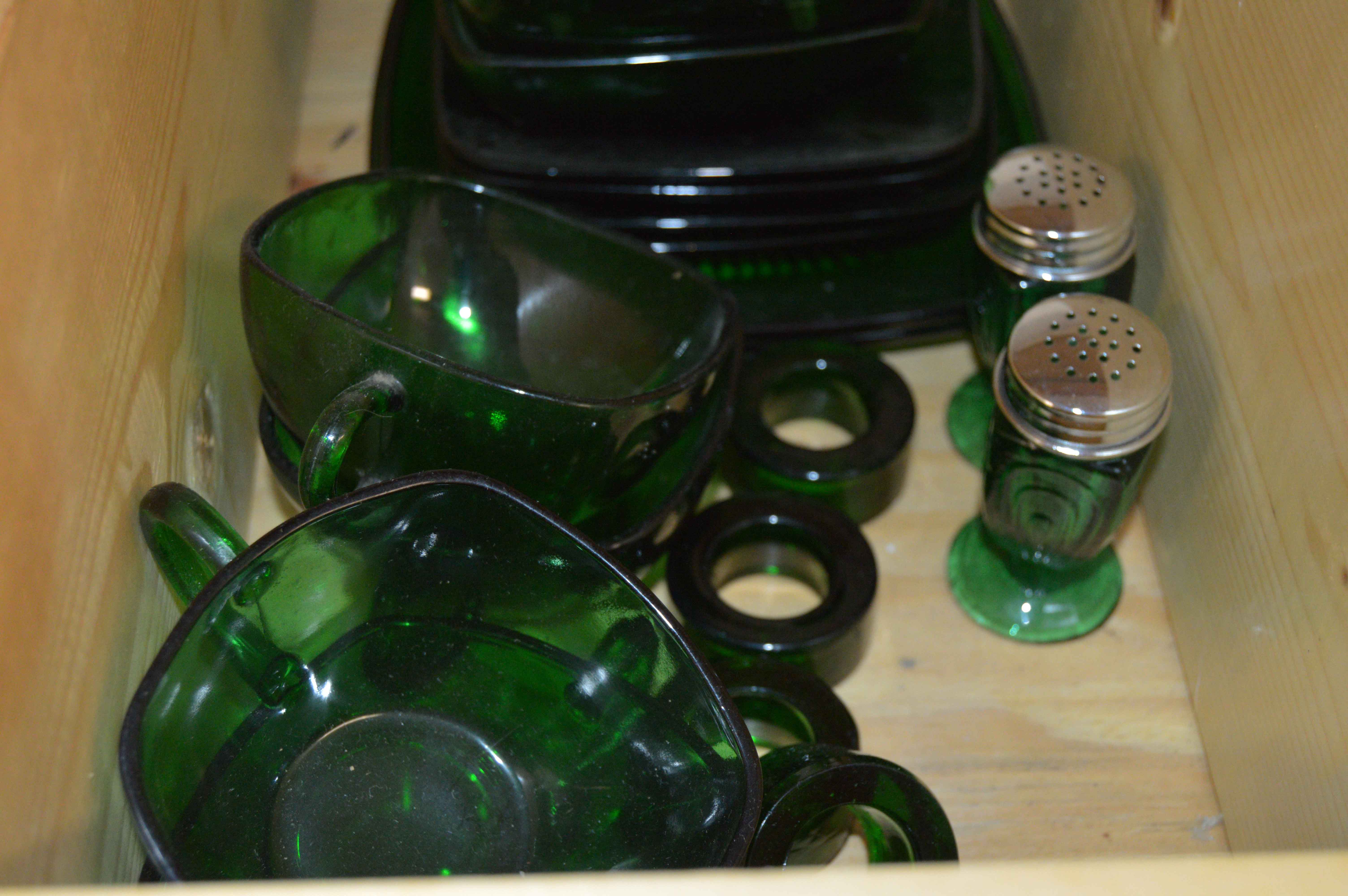Dark Green Depression Glass Set