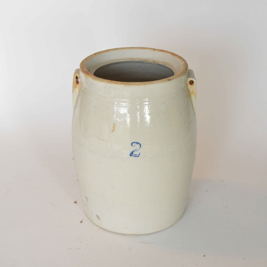 Antique Salt Glazed Stoneware Crock